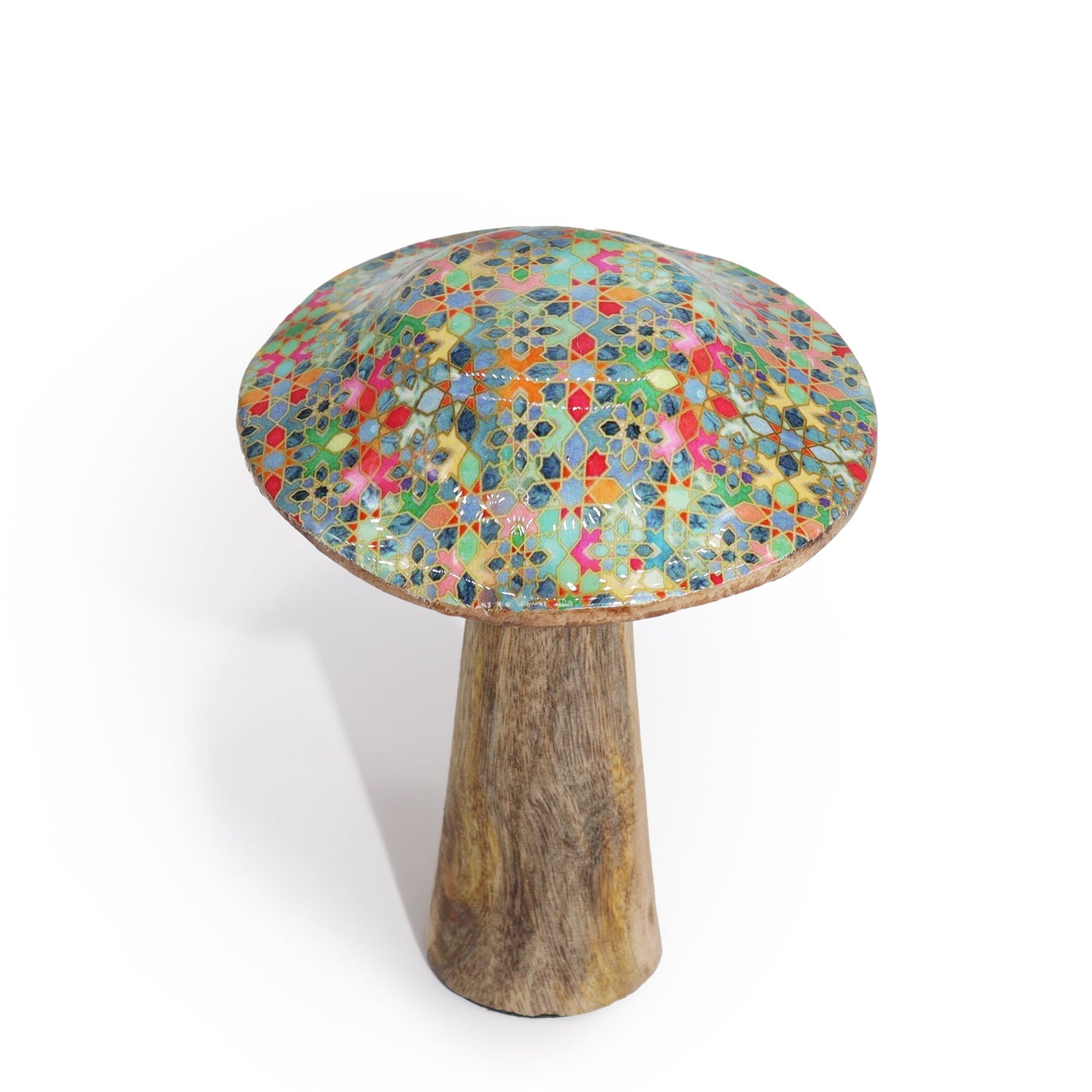 Handcrafted Enamel Wooden Mushroom - Small / Mediterranean Tile Pattern product packaging on clean background from Quintessential Holistic Health Ltd