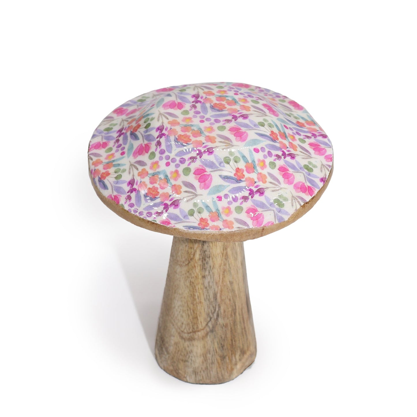 Handcrafted Enamel Wooden Mushroom - Small / Pretty Floral product packaging on clean background from Quintessential Holistic Health Ltd