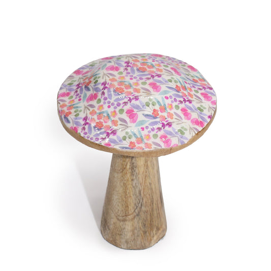 Handcrafted Enamel Wooden Mushroom - Small / Pretty Floral product packaging on clean background from Quintessential Holistic Health Ltd