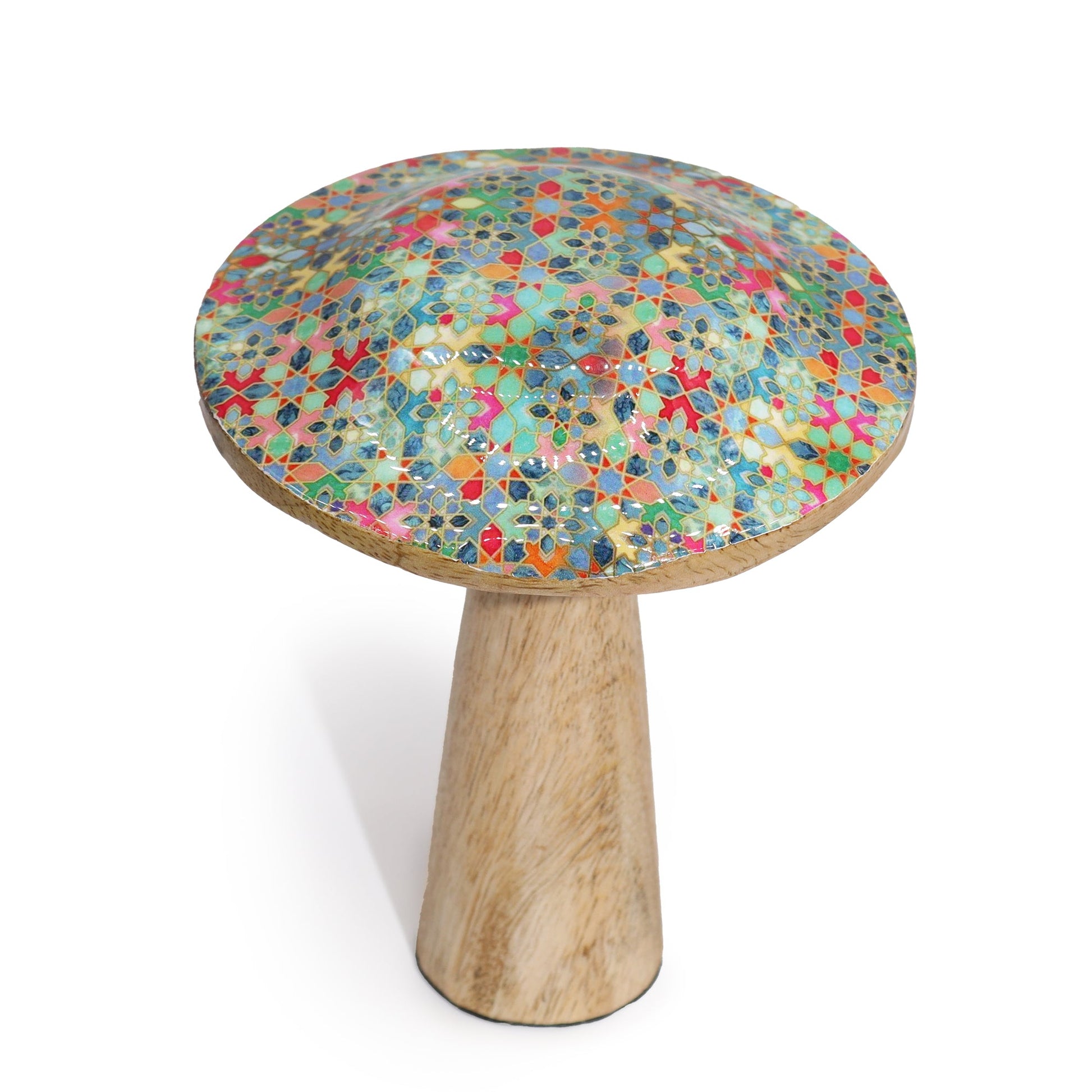 Handcrafted Enamel Wooden Mushroom - Medium / Mediterranean Tile Pattern product packaging on clean background from Quintessential Holistic Health Ltd