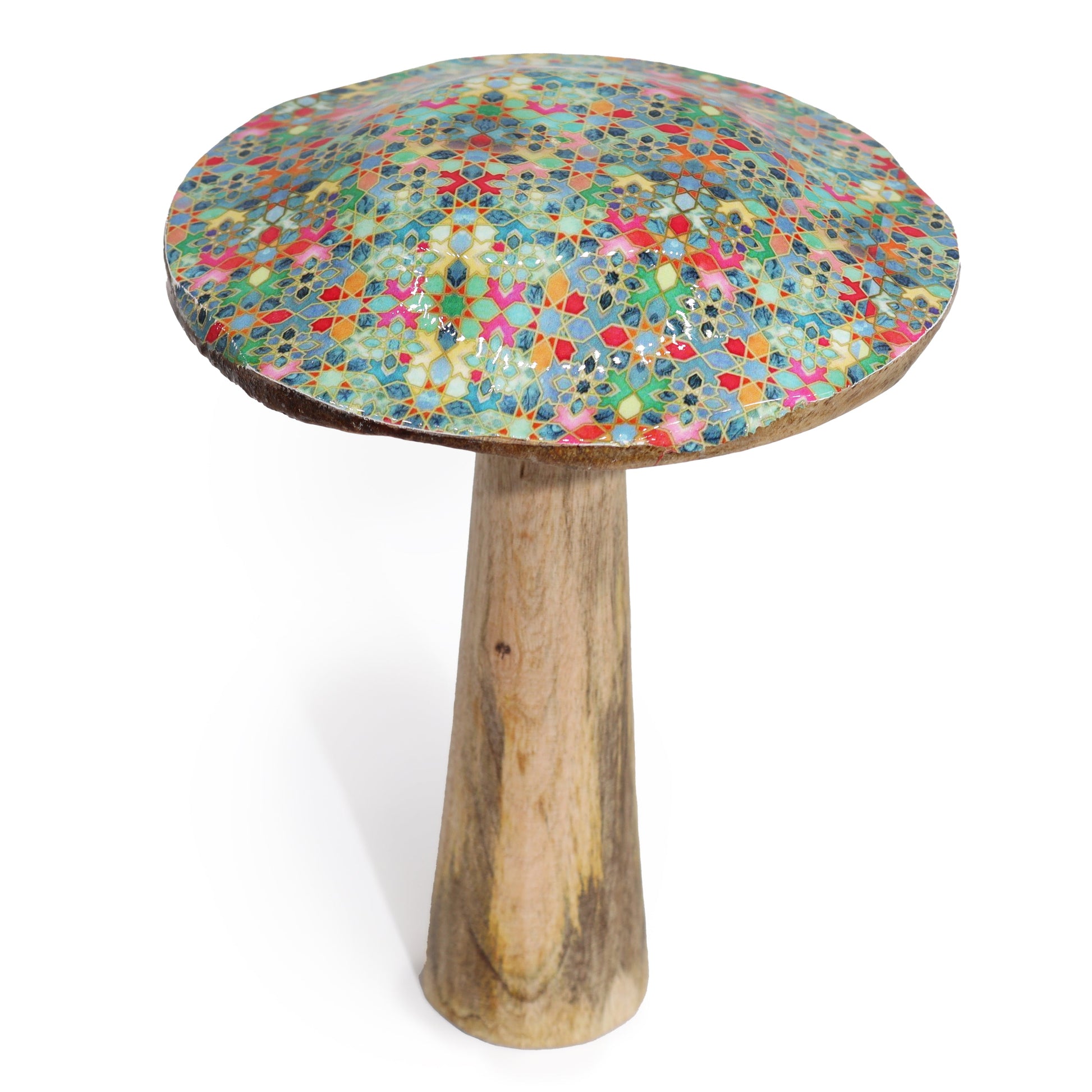 Handcrafted Enamel Wooden Mushroom - Large / Mediterranean Tile Pattern product packaging on clean background from Quintessential Holistic Health Ltd