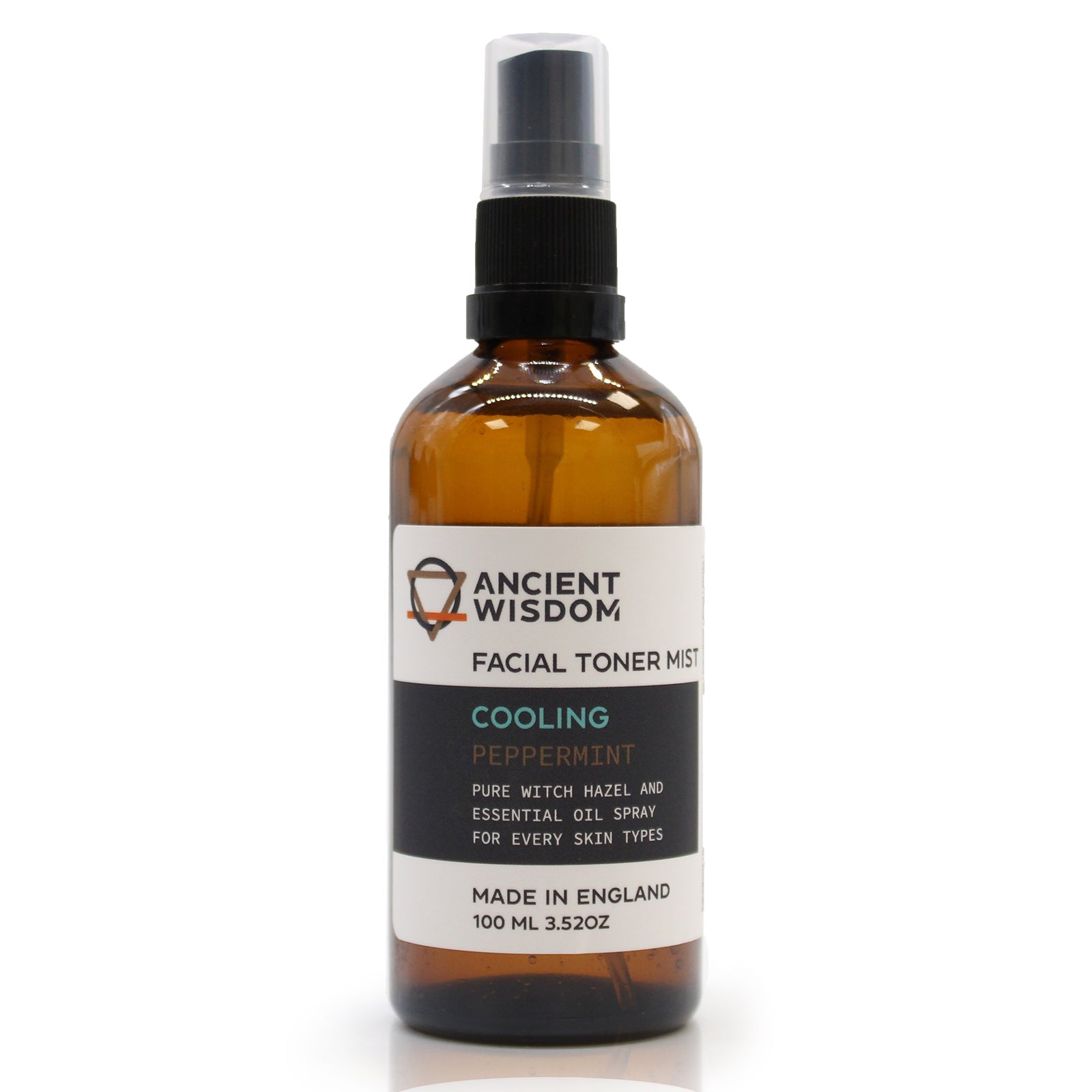 100ml Vegan-Friendly Witch Hazel Facial Toner Mist - Peppermint product packaging on clean background from Quintessential Holistic Health Ltd