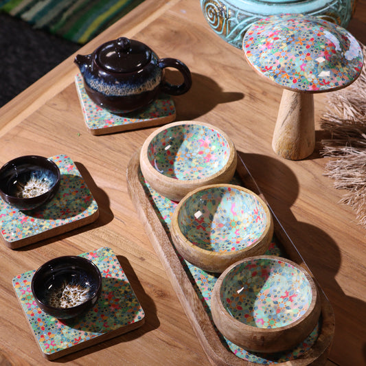 Mango Wood Coasters and Tray and Bowl Set