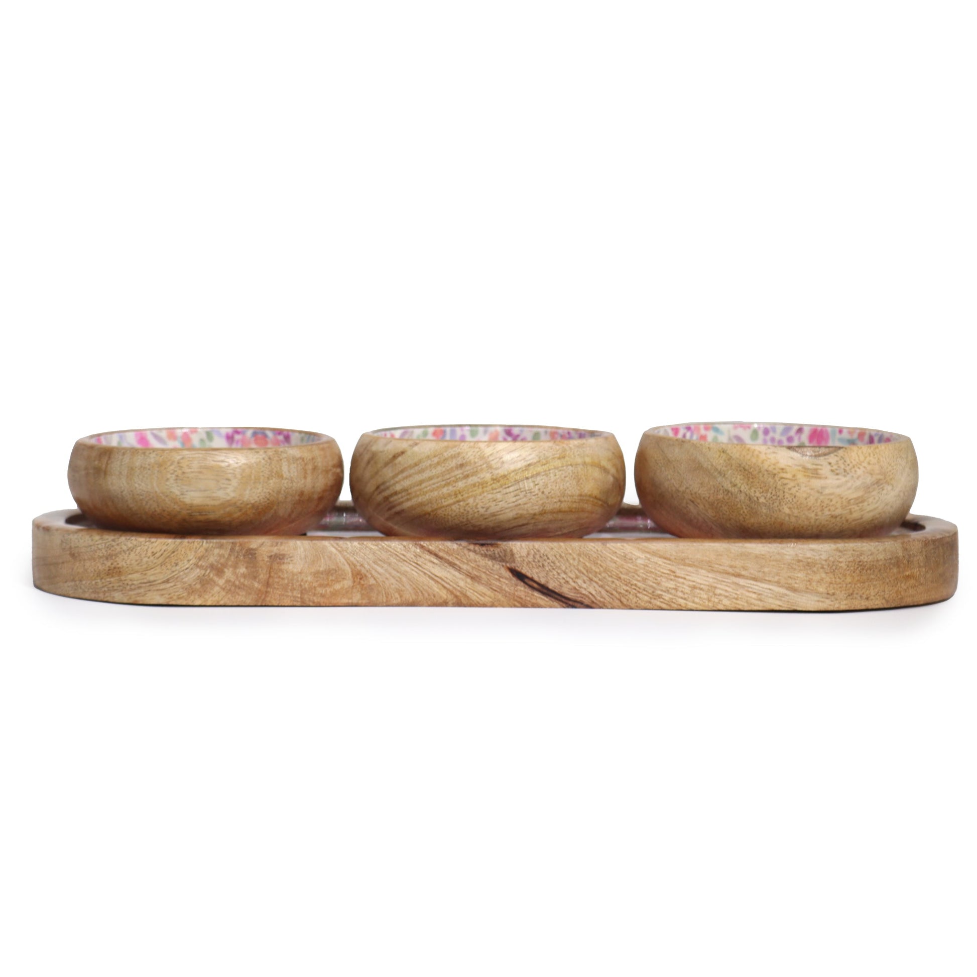 Mango Wood Tray and Bowl Set - Floral Pink product packaging on clean background from Quintessential Holistic Health Ltd