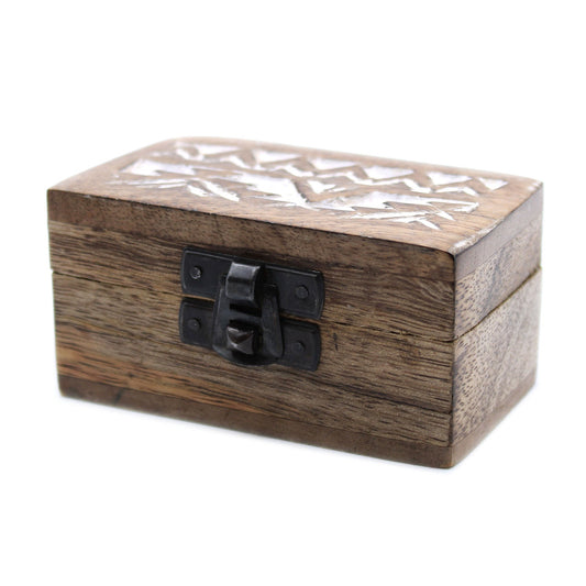 Hand Carved Mango Wood Vintage Style Keepsake Box - Small - Whitewash - Slavic Design - main product image from Quintessential Holistic Health Ltd UK