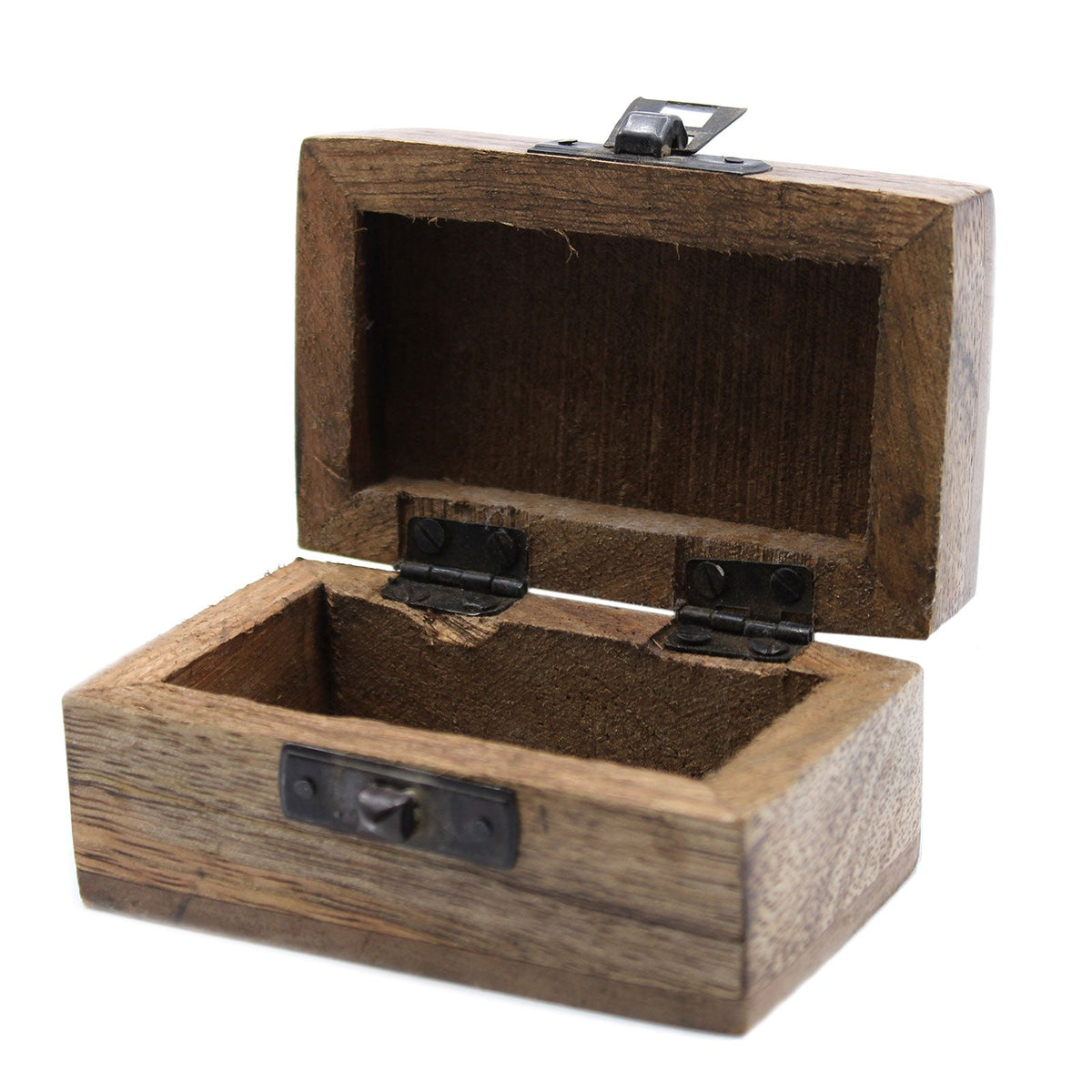 Mango Wood Keepsake Box - Small - Whitewash - Slavic Design, open box revealing an empty dark wooden interior and dark front clasp by Quintessential Holistic Health Ltd