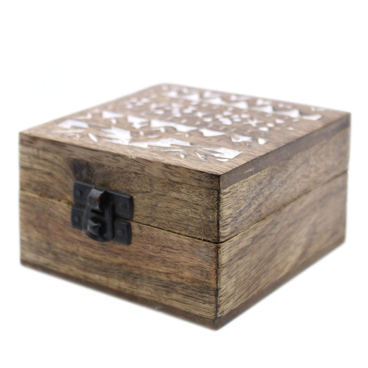 Hand Carved Mango Wood Vintage Style Keepsake Box - Medium - Whitewash - Slavic Design - main product image from Quintessential Holistic Health Ltd UK