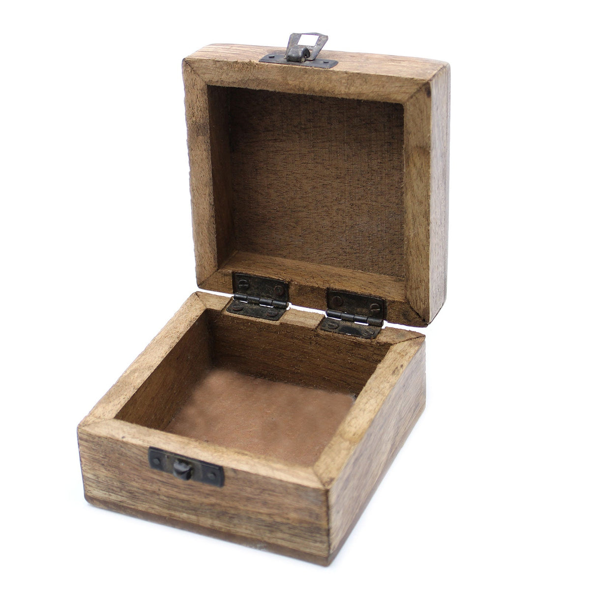 Mango Wood Keepsake Box - Medium - Whitewash - Slavic Design, open square box with an empty plain brown interior by Quintessential Holistic Health Ltd