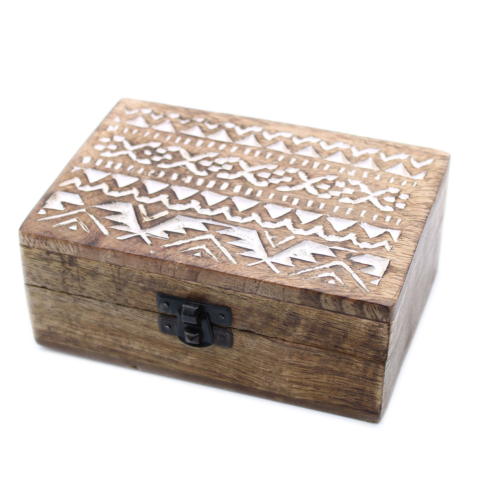 Hand Carved Mango Wood Vintage Style Keepsake Box - Large / Whitewash / Slavic Design product packaging on clean background from Quintessential Holistic Health Ltd