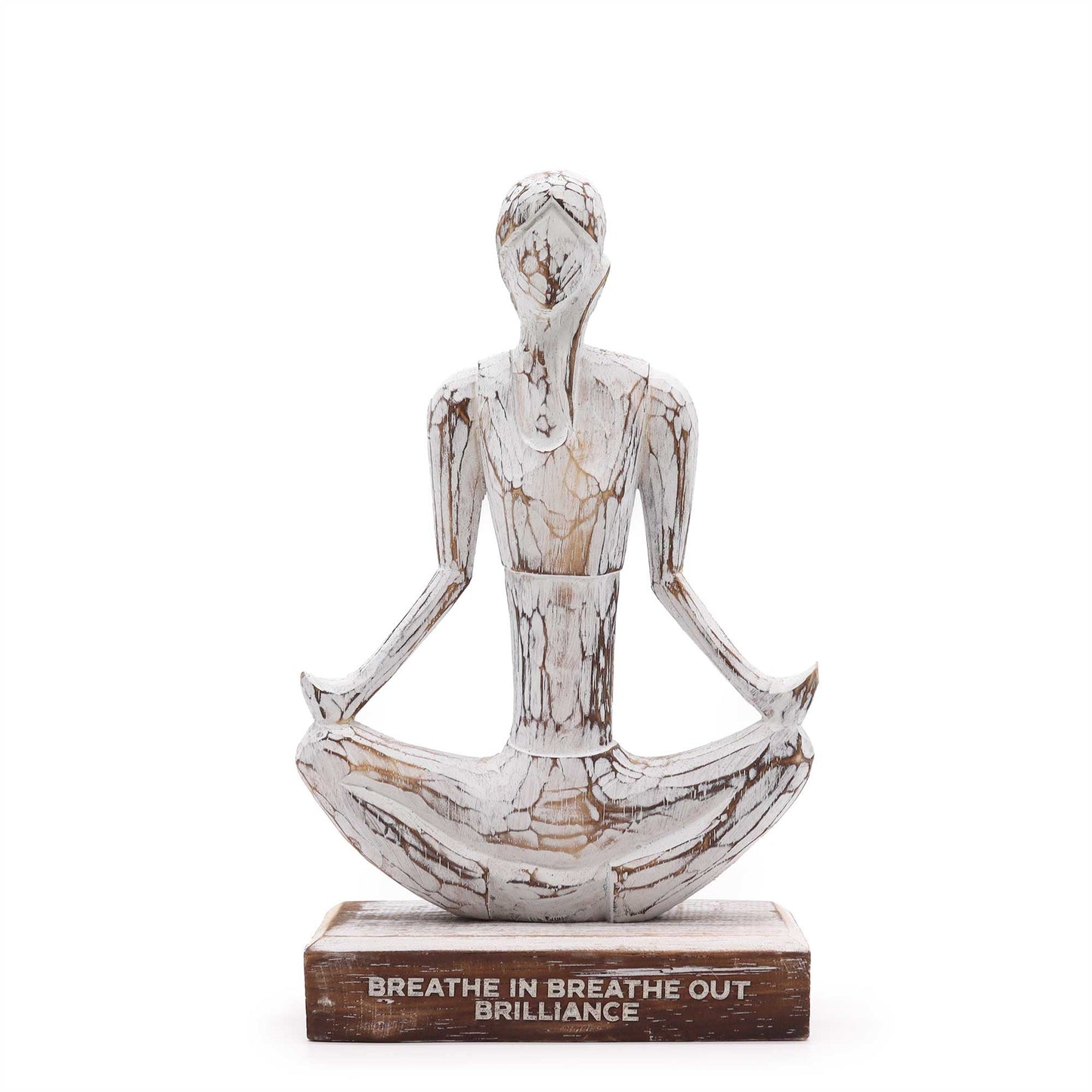 Handmade Eco-Friendly Albasia Wood Yoga Lady - Easy Pose / Breathe in Breathe Out / Brilliance - Whitewash product packaging on clean background from Quintessential Holistic Health Ltd