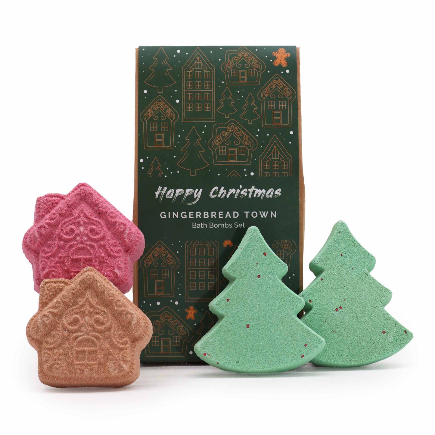 Christmas Bath Bomb Gift Pack - Gingerbread Town product packaging on clean background from Quintessential Holistic Health Ltd