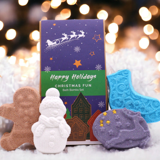 Christmas Bath Bomb Gift Pack - Fun Mix product packaging on clean background from Quintessential Holistic Health Ltd