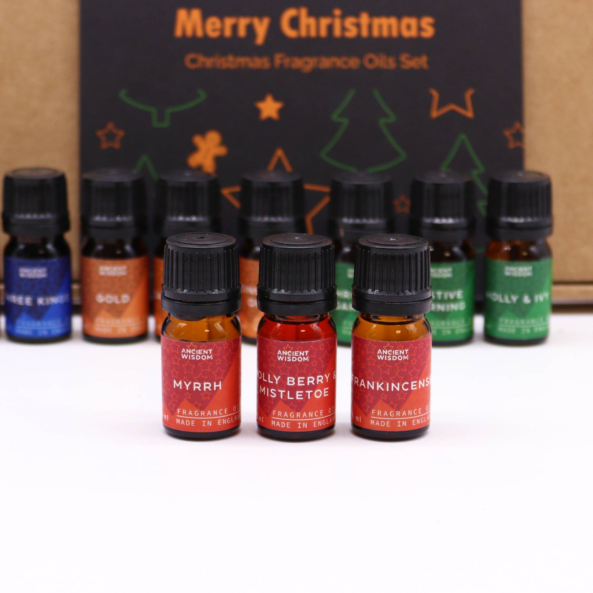 Christmas Fragrance Oil Set - Holy Scent product packaging on clean background from Quintessential Holistic Health Ltd