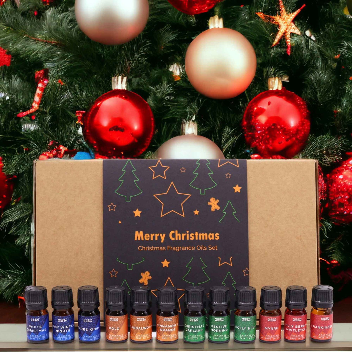 Christmas Fragrance Oil Set - Holy Scent product packaging on clean background from Quintessential Holistic Health Ltd