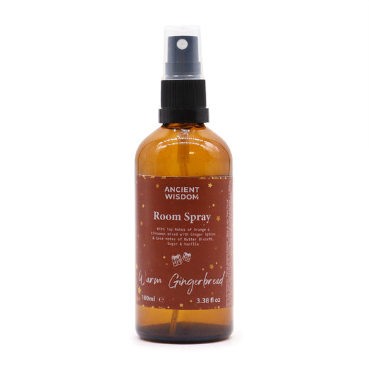 100ml Fragrant Room and Pillow Spray - Warm Gingerbread product packaging on clean background from Quintessential Holistic Health Ltd