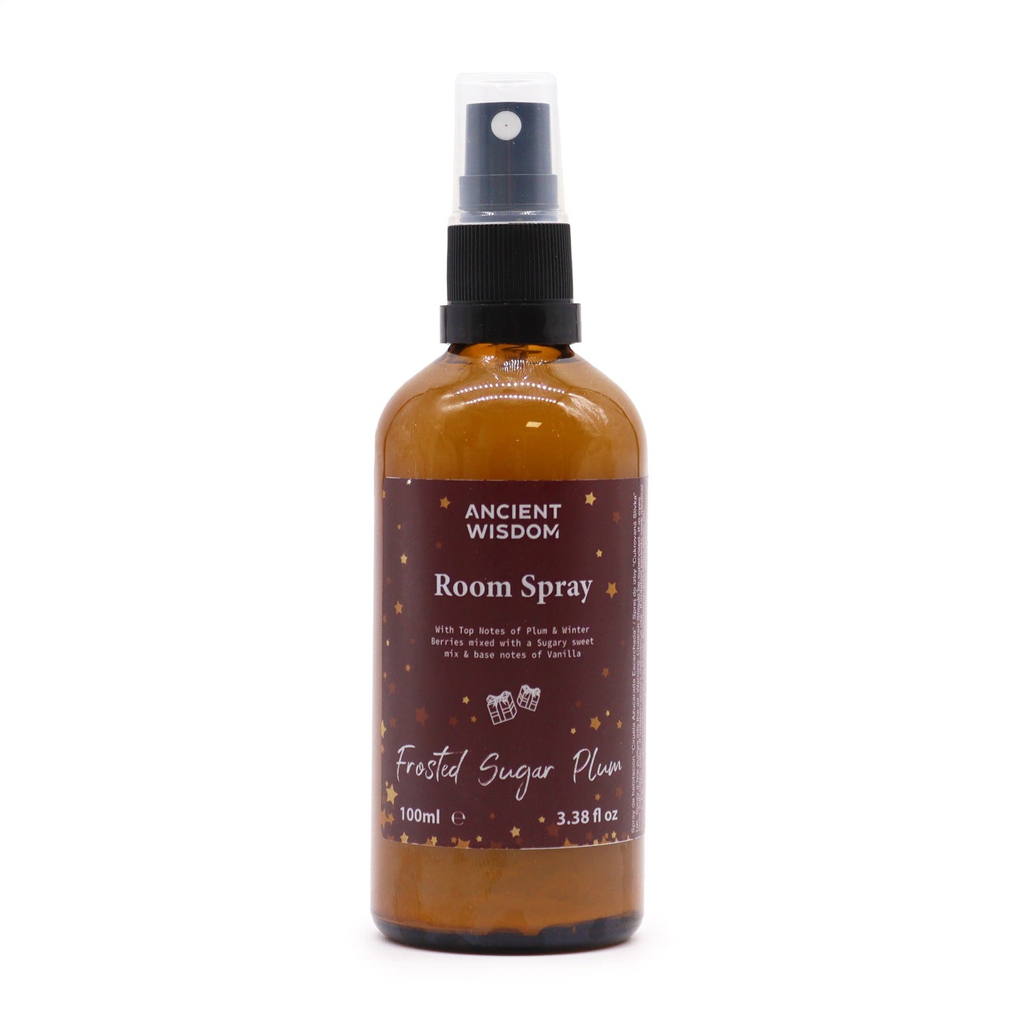 100ml Fragrant Room and Pillow Spray - Frosted Sugar Plum product packaging on clean background from Quintessential Holistic Health Ltd