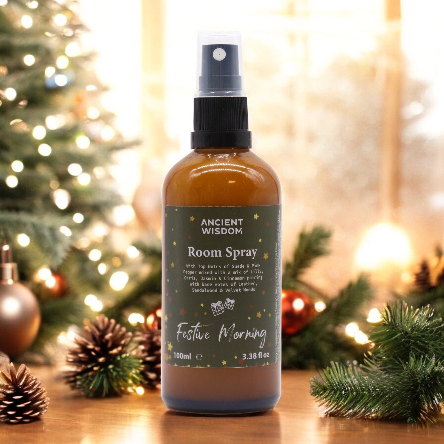 100ml Fragrant Room and Pillow Spray - Festive Morning product packaging on clean background from Quintessential Holistic Health Ltd