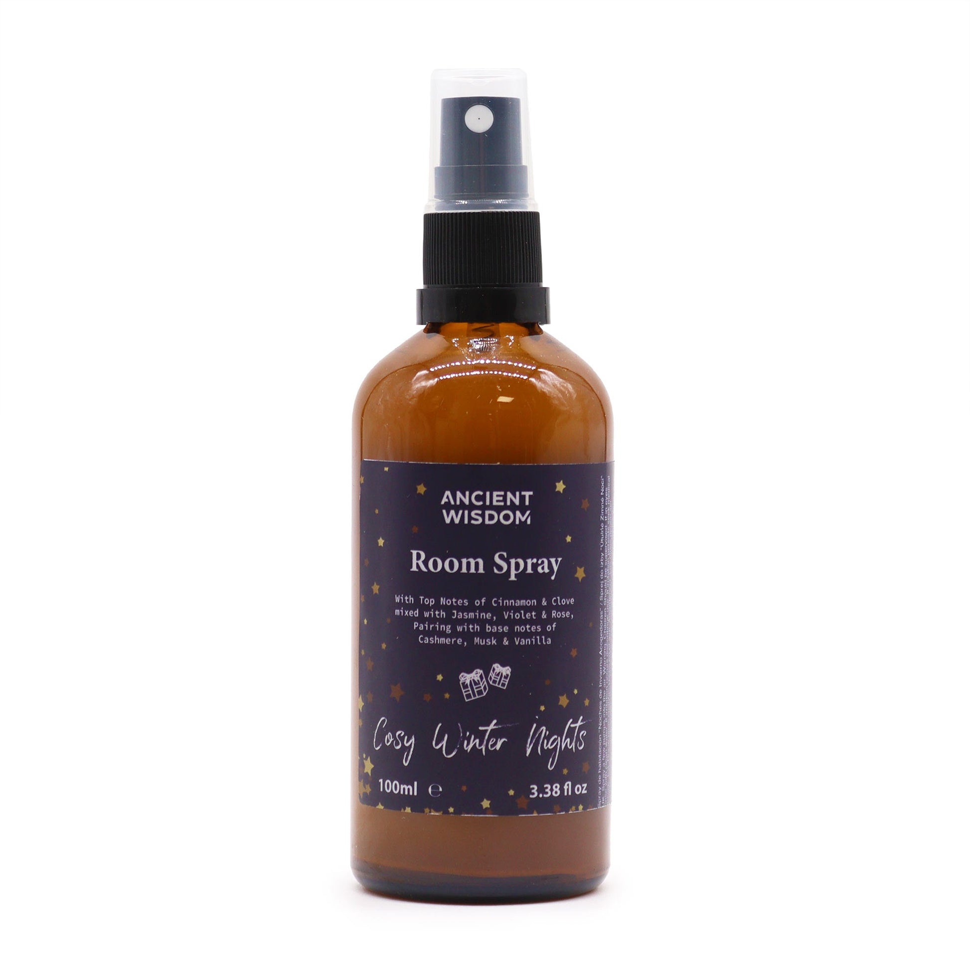 100ml Fragrant Room and Pillow Spray - Cozy Winter Nights product packaging on clean background from Quintessential Holistic Health Ltd