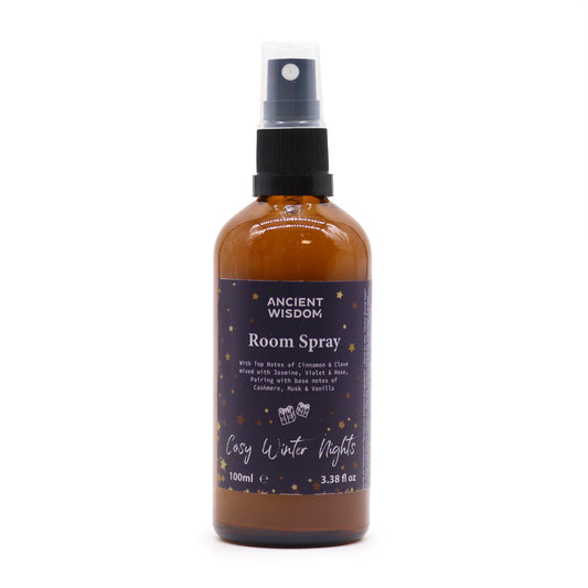 100ml Fragrant Room and Pillow Spray - Cozy Winter Nights product packaging on clean background from Quintessential Holistic Health Ltd