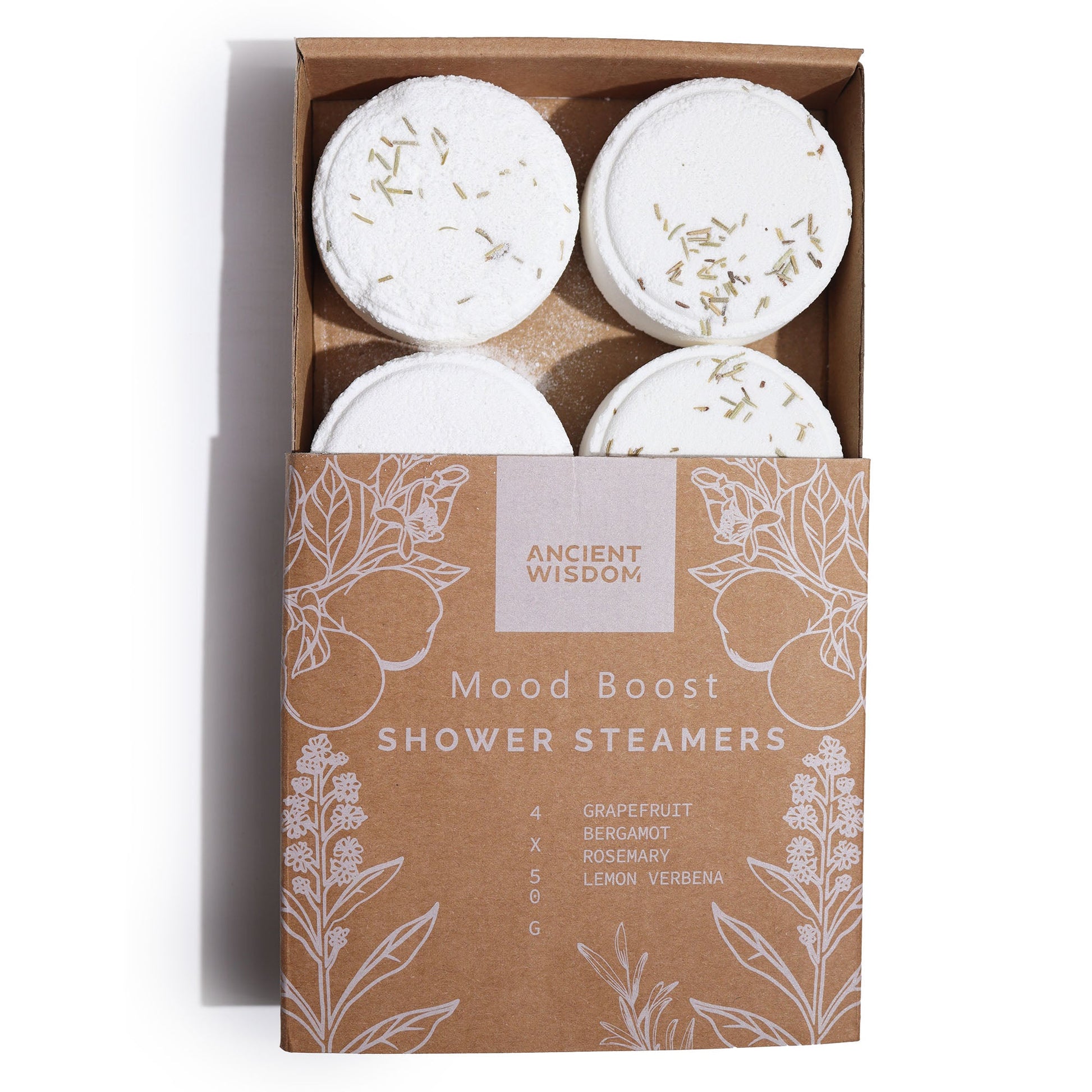 Natural Vegan-Friendly Zen Shower Steamers Therapy Wellness Gift Set - Mood Boost product packaging on clean background from Quintessential Holistic Health Ltd