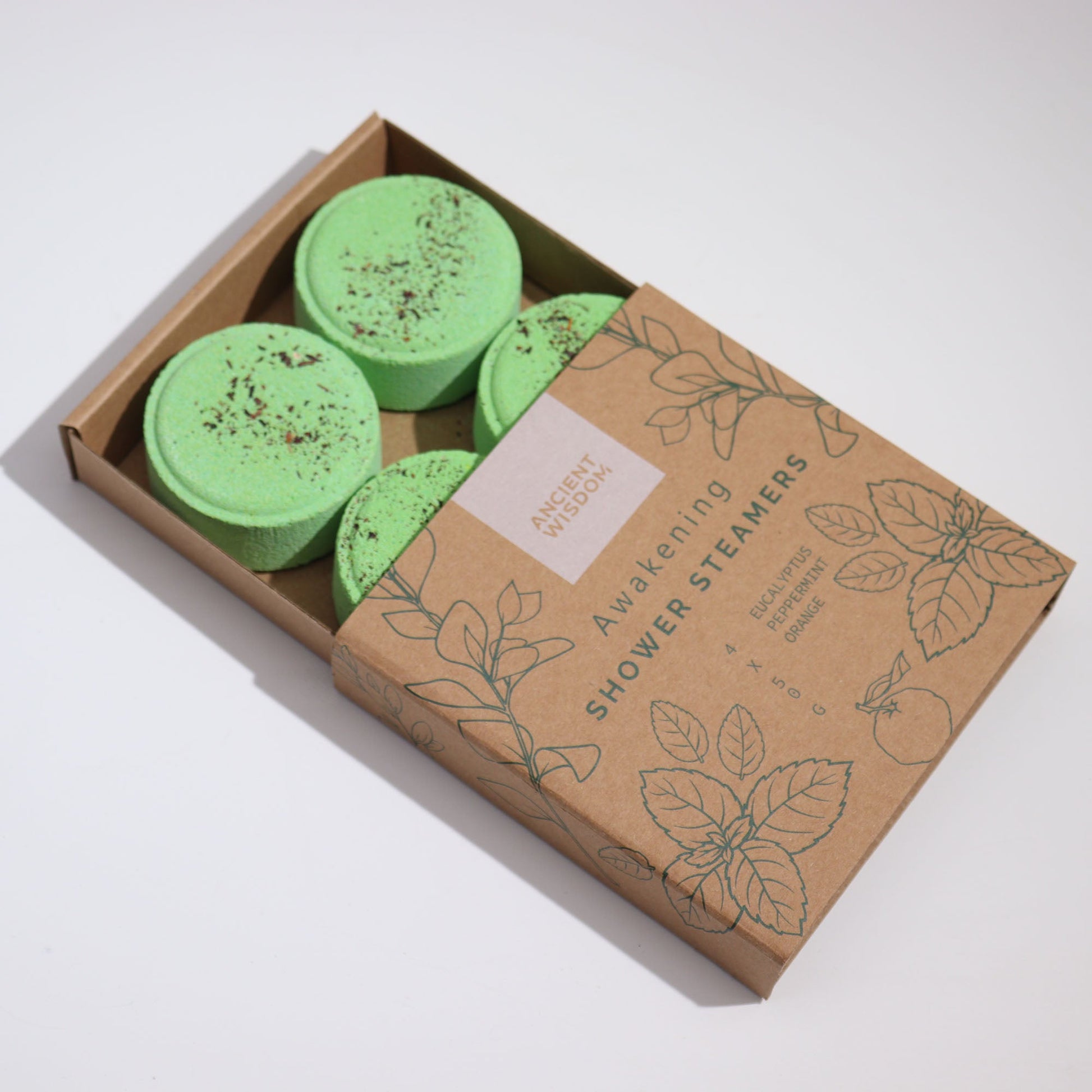 Natural Vegan-Friendly Zen Shower Steamers Therapy Wellness Gift Set - Awakening product packaging on clean background from Quintessential Holistic Health Ltd