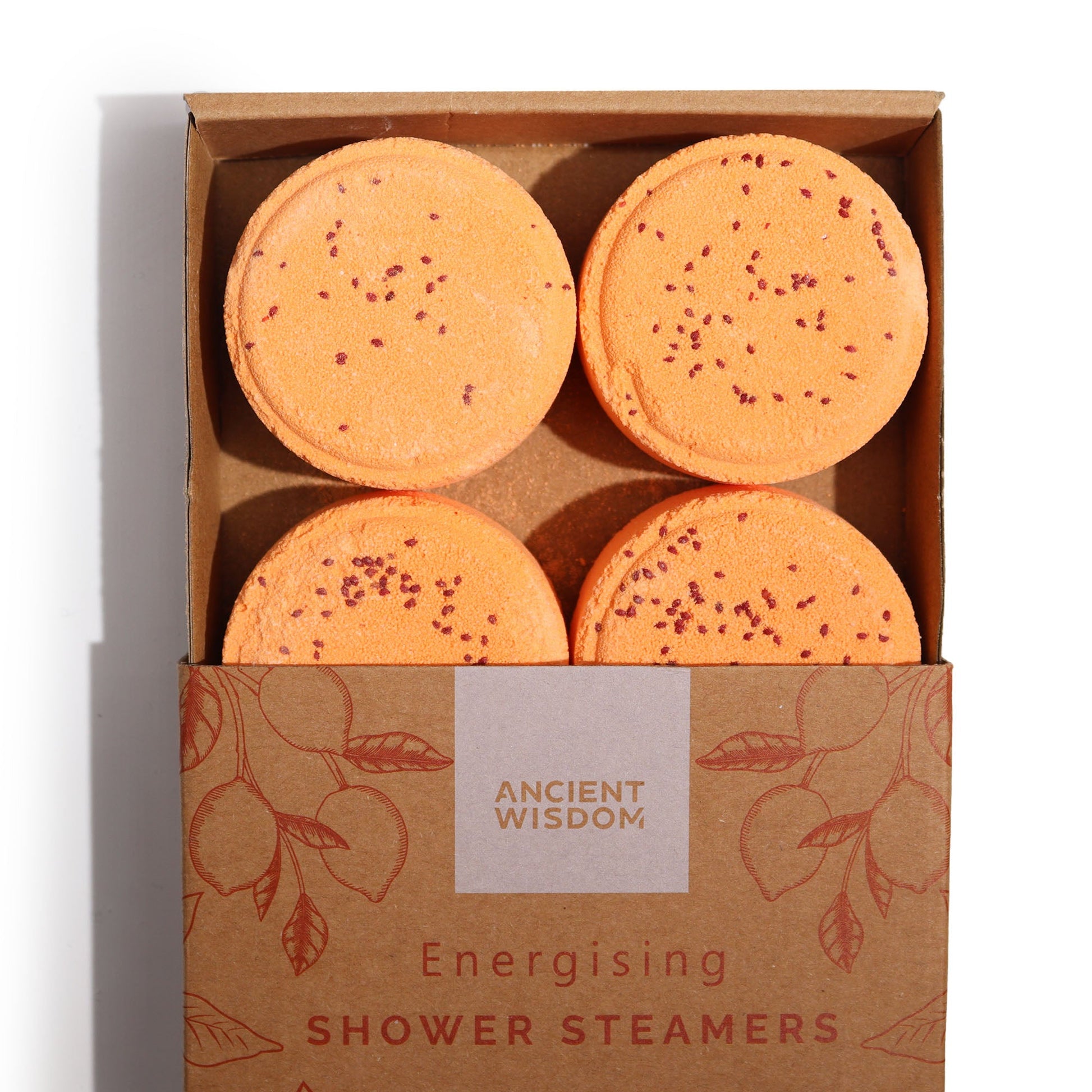 Natural Vegan-Friendly Zen Shower Steamers Therapy Wellness Gift Set - Energising product packaging on clean background from Quintessential Holistic Health Ltd
